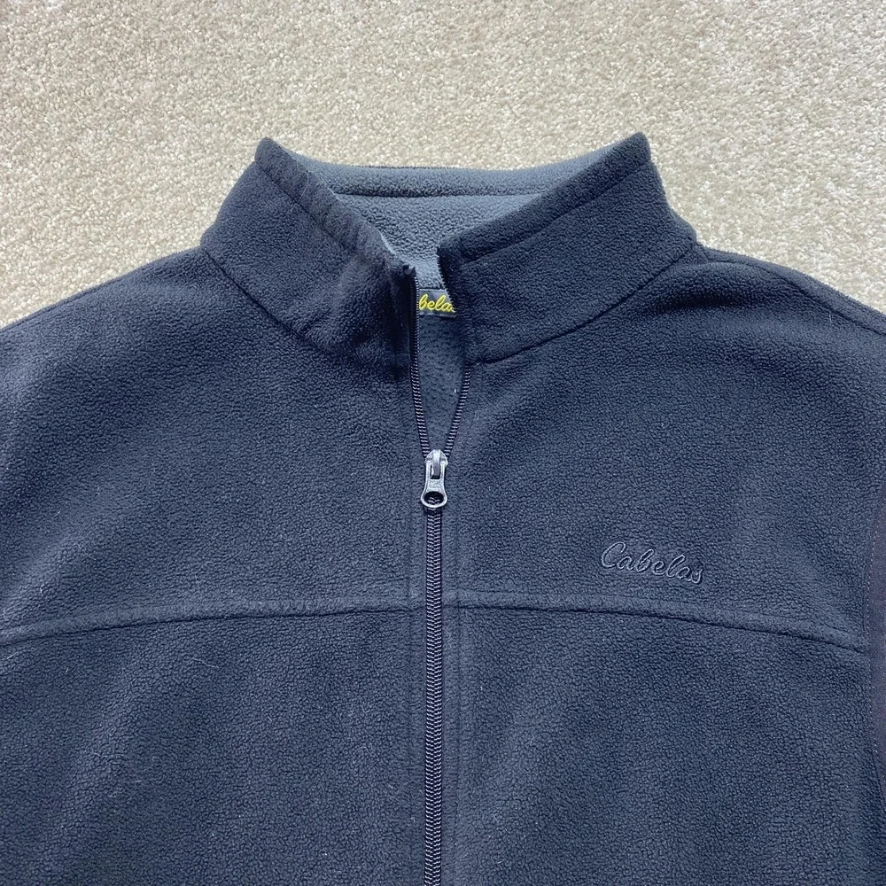 Cabelas Vest Mens Medium‎ Black Gray Fleece Full Zip Outdoors Hiking Sleeveless